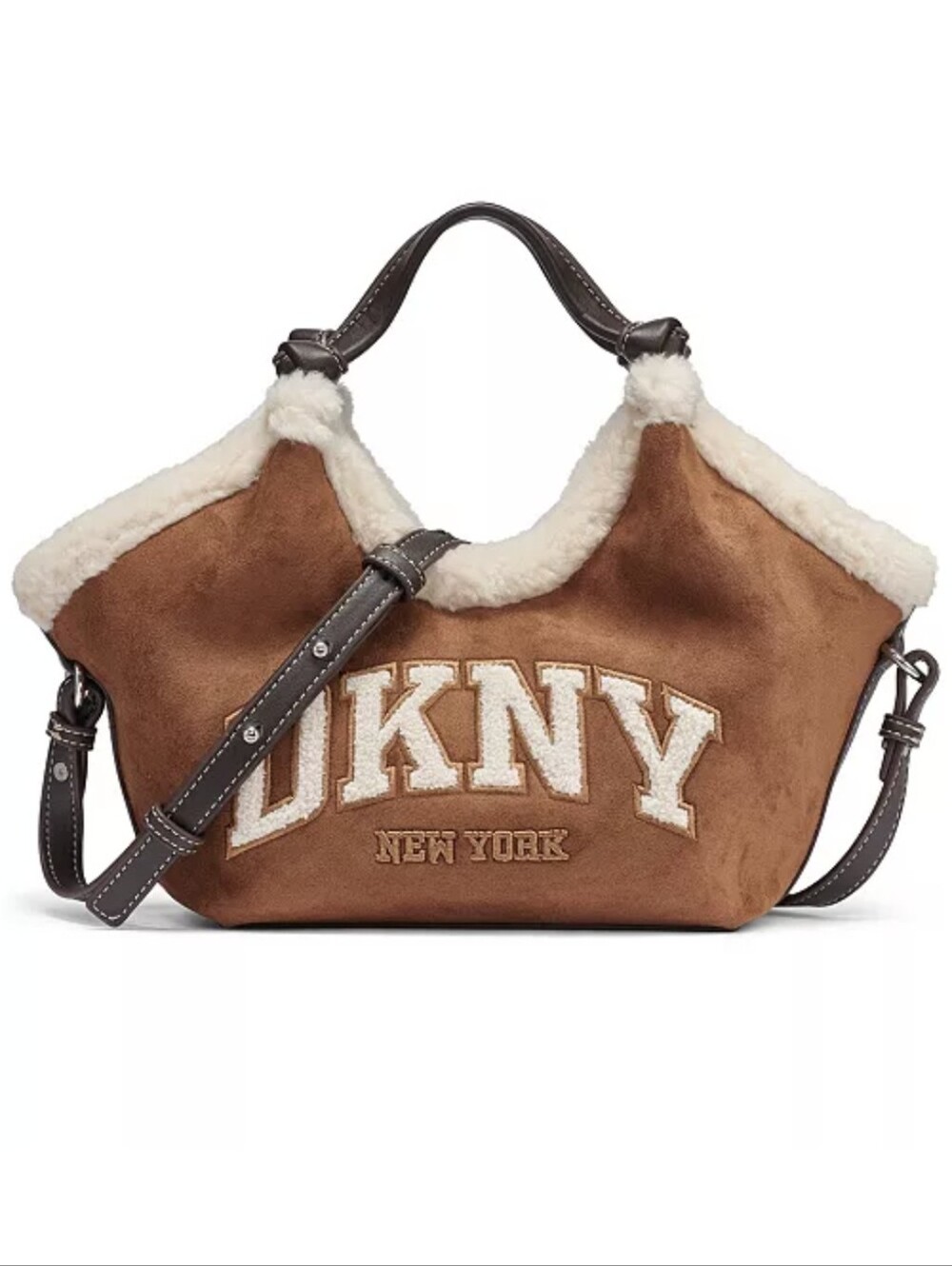 DKNY Brown Suede Shearling-Trim Shoulder Bag/ BNWT
